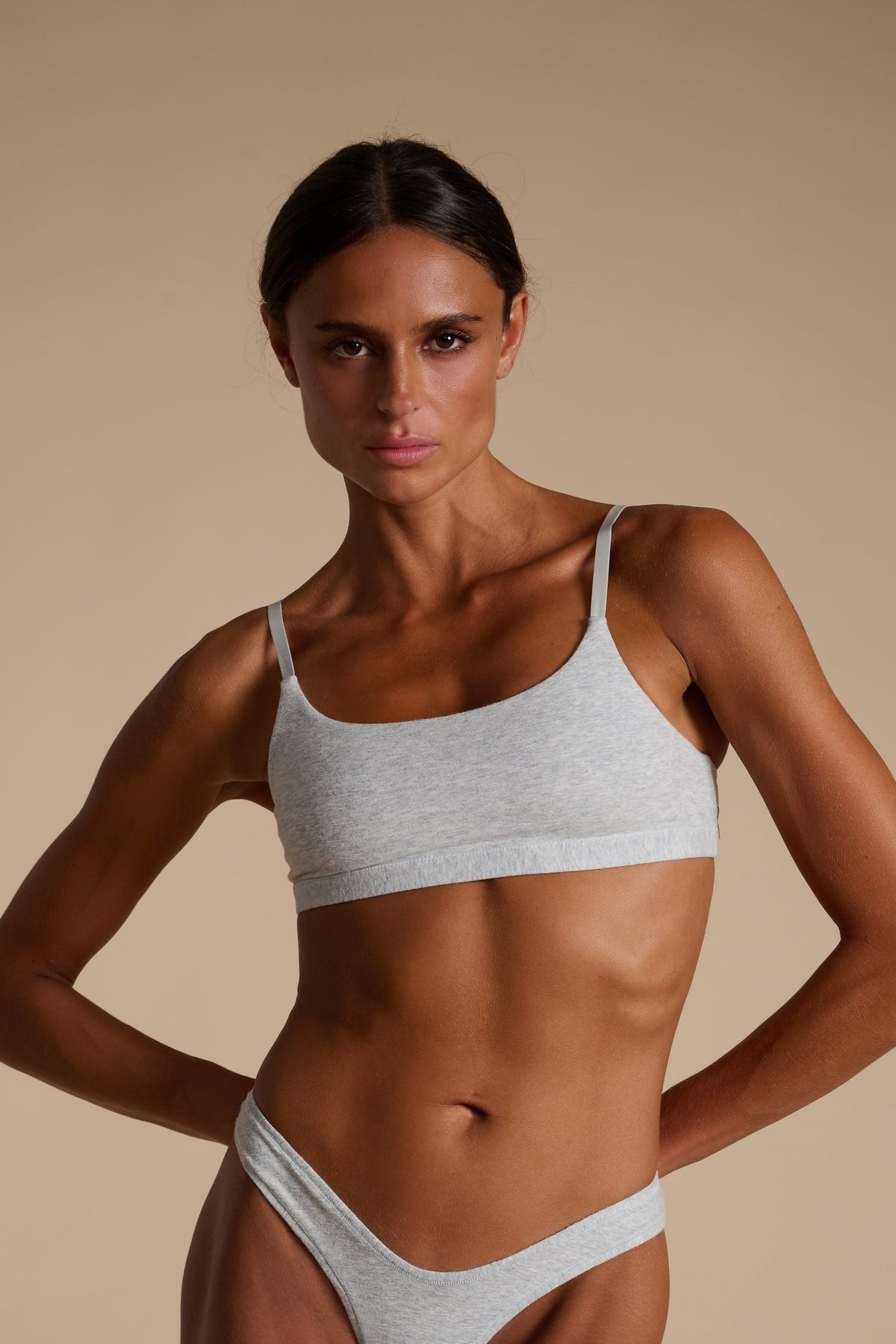 Cotton Scoop Bralet, Grey Marle
