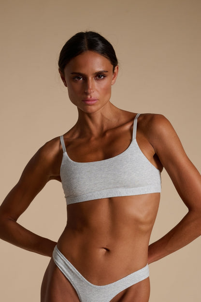 Cotton Scoop Bralet, Grey Marle