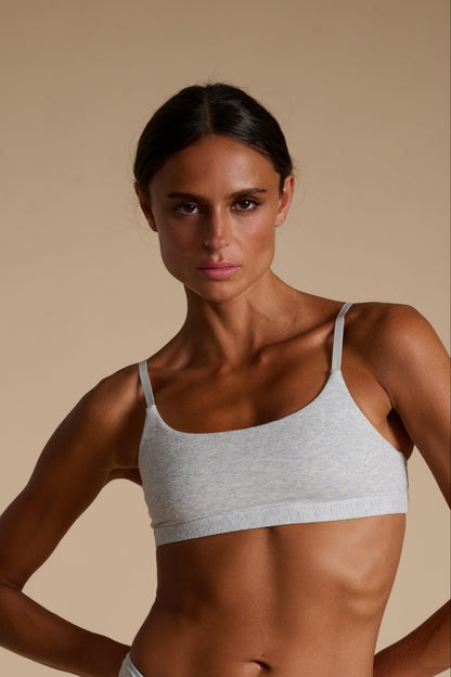 Cotton Scoop Bralet, Grey Marle