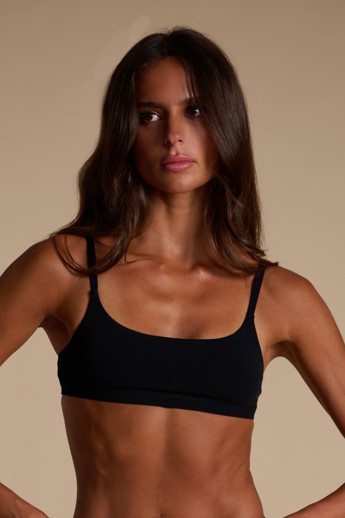 Cotton Scoop Bralet, Black