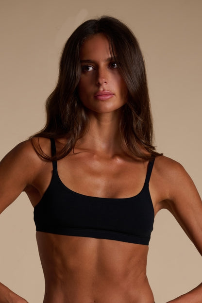 Cotton Scoop Bralet, Black
