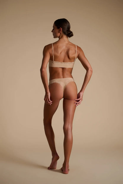 Lace Scoop Bralet, Tan