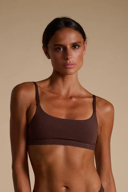 Cotton Scoop Bralet, Coffee