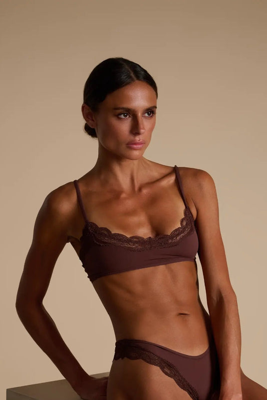 Lace Scoop Bralet, Coffee